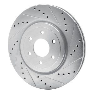 Nissan Pathfinder Brake Rotor (1) - Front Right - R1 Concepts - Drilled & Slotted - Silver - `08-`11